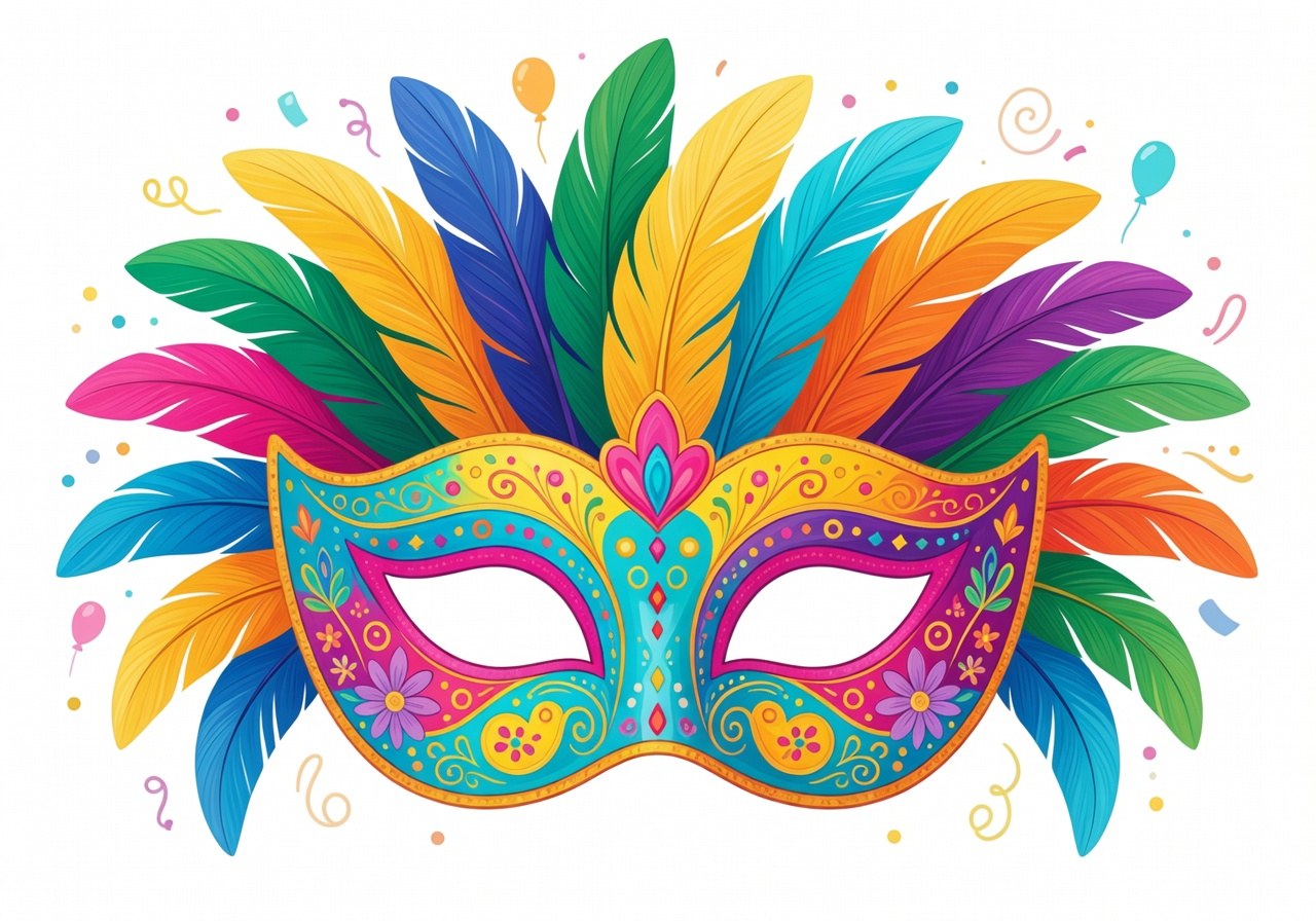 Maschera di Carnevale completata con colori equilibrati e brillanti